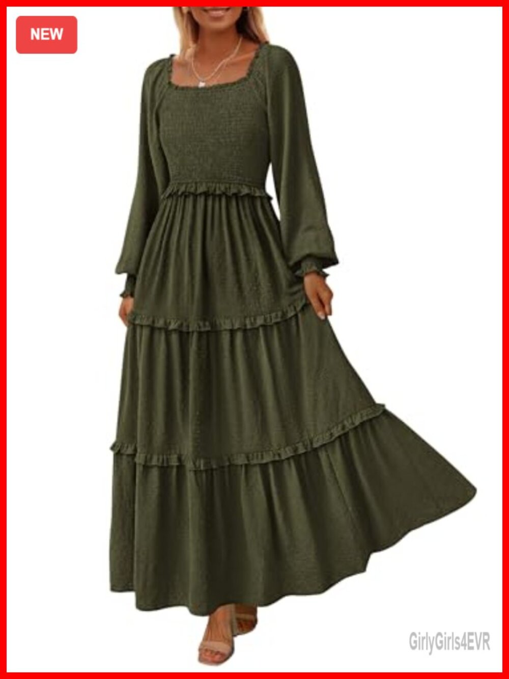 Womens Smocked Long Sleeve Maxi Dress Swiss Dot Tiered Ruffle Wedding Guest